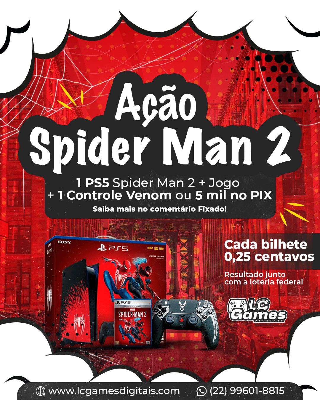 AÇÃO SPIDER MAN - PS5 SPIDER MAN 2 + CONTROLE VENON + JOGO SPIDER MAN 2 ou 5 MIL NO PIX