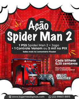 AÇÃO SPIDER MAN - PS5 SPIDER MAN 2 + CONTROLE VENON + JOGO SPIDER MAN 2 ou 5 MIL NO PIX