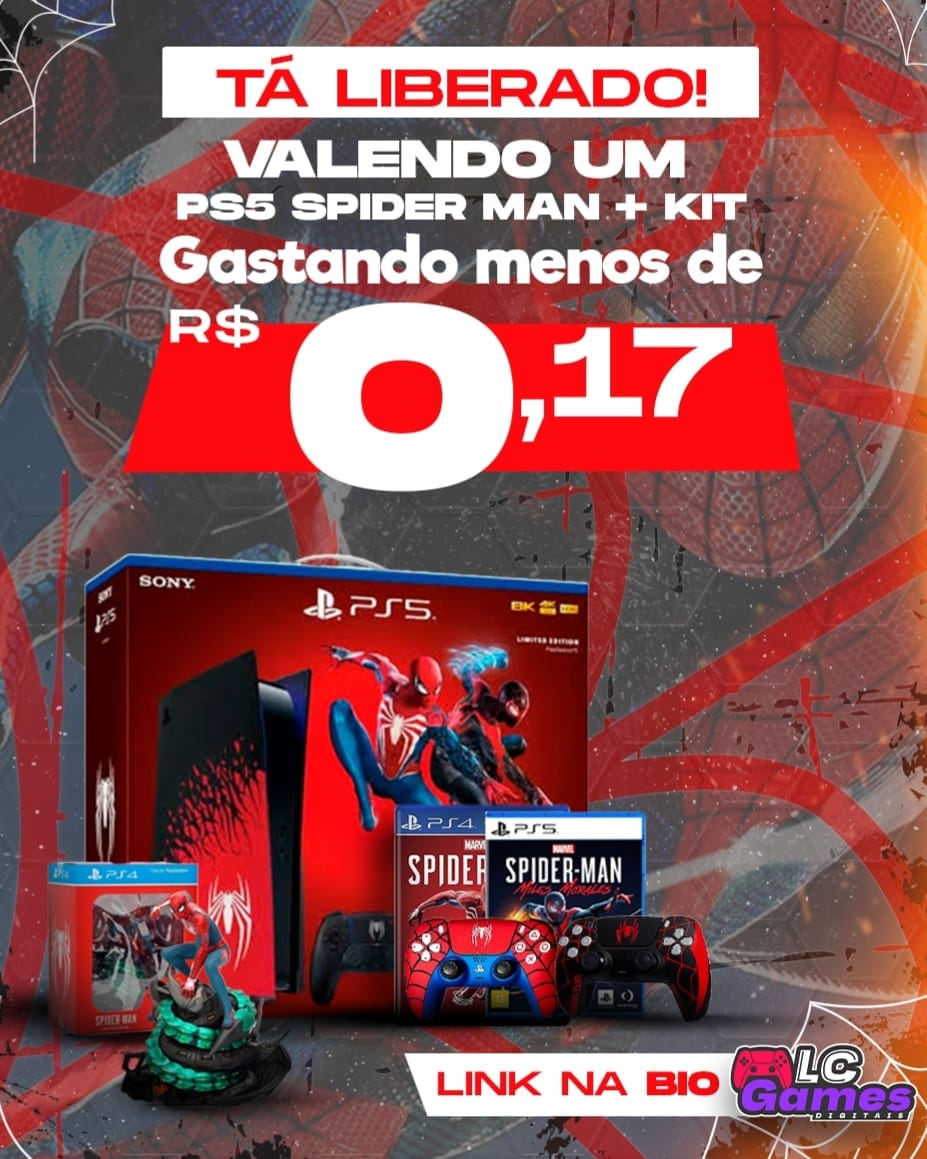 2ª AÇÃO SPIDER MAN - PS5 SPIDER MAN 2 + 2 JOGOS SPIDER MAN+ ACTION FIGURE + CONTROLE ou 5 MIL NO PIX