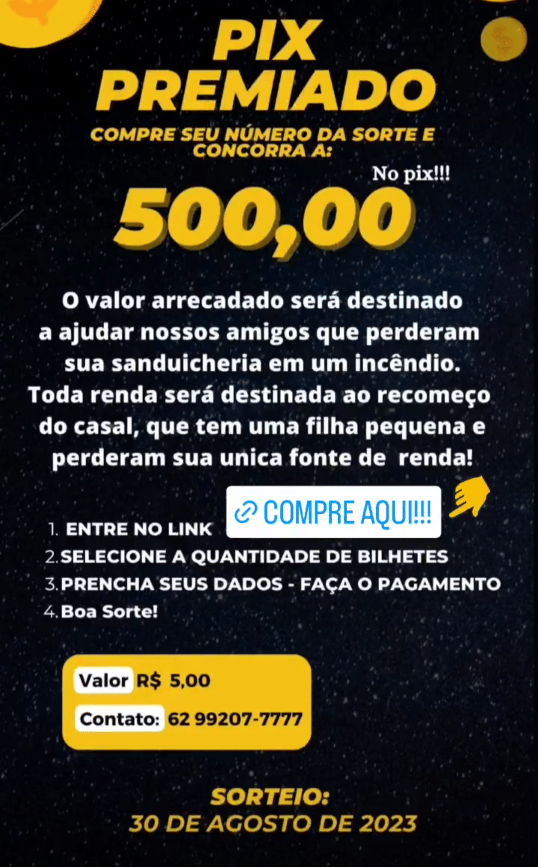 Concorrendo um pix de R$ 500,00 reais