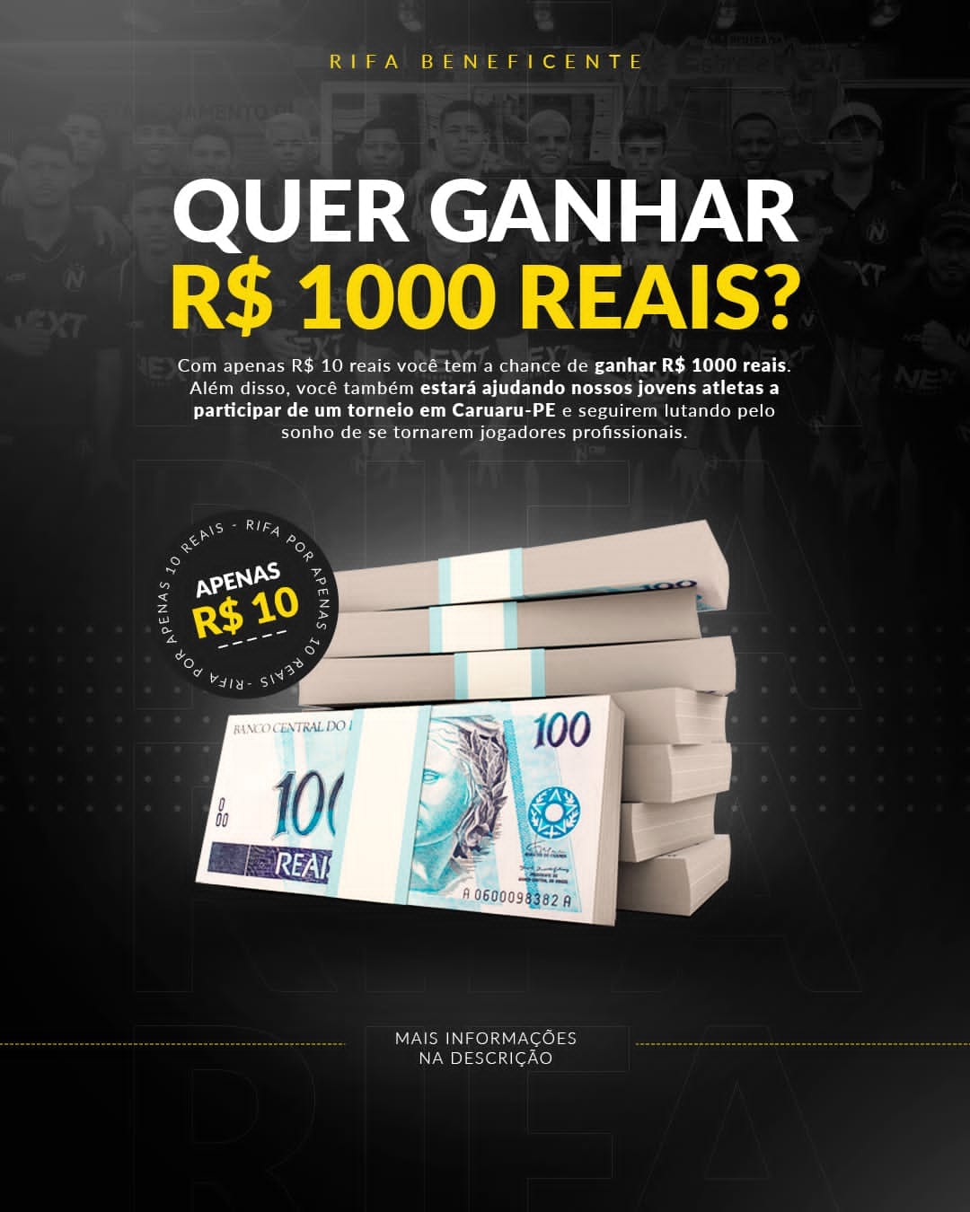 RIFA DE 1MIL REAIS NO PIX - EM PROL DE UMA VIAGEM PARA UM TORNEIO REGIONAL