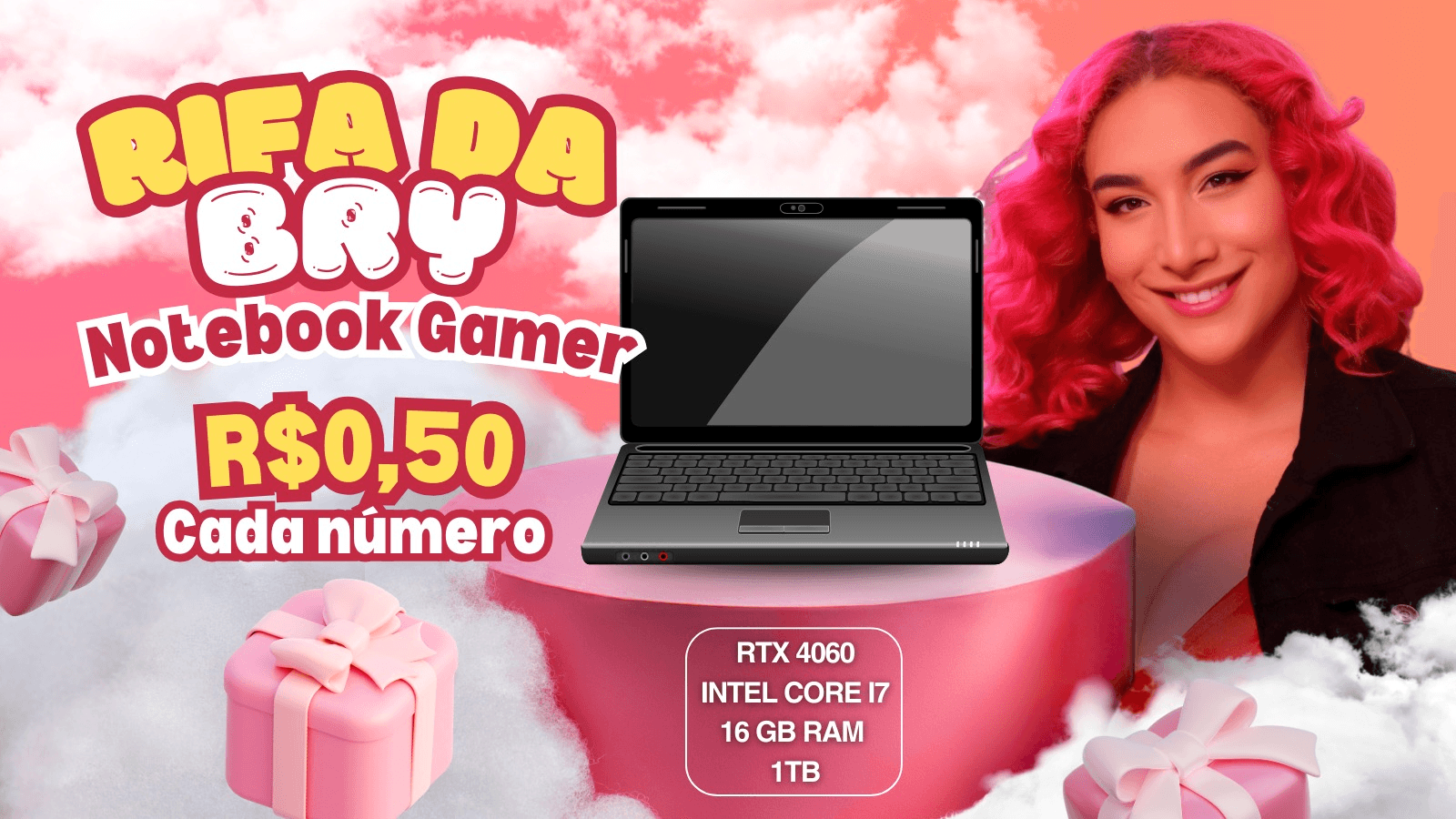 🌟Rifa da Bry | Notebook Gamer - RTX 4060 - Intel Core i7 - 16 GB RAM- 1TB