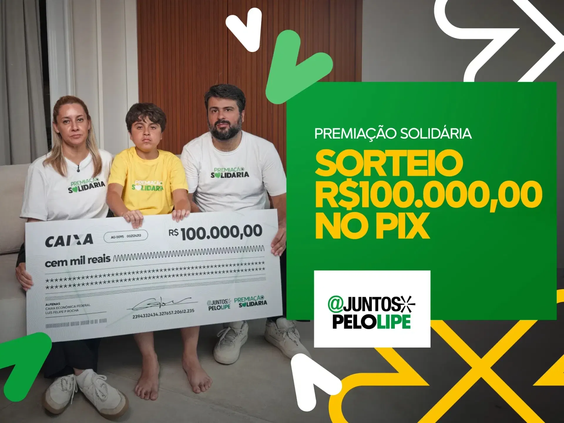 PREMIAÇÃO SOLIDÁRIA R$100.000,00 NO PIX @JUNTOSPELOLIPE