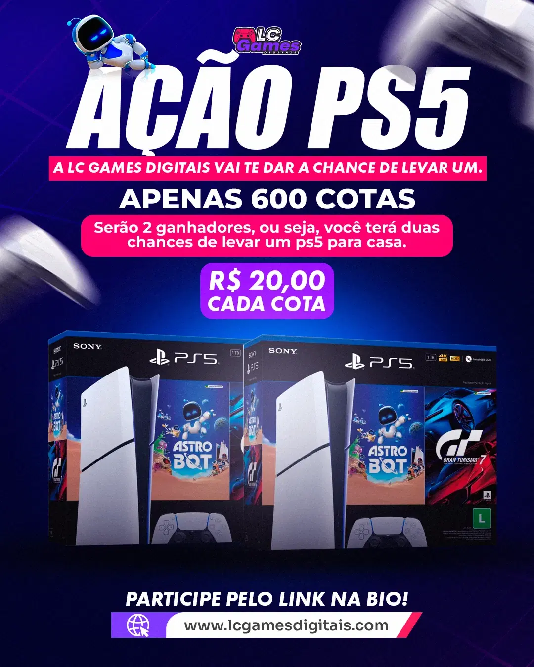 2 GANHADORES VALENDO 1 PS5 SLIM OU 3K - LC GAMES DIGITAIS