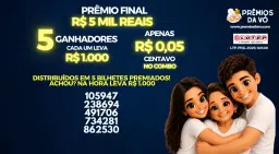 5 GANHADORES DE R$ 1.000 + R$ 5 MIL DE PRÊMIO FINAL 😱 POR R$ 0,05 CENTAVOS NO COMBO
