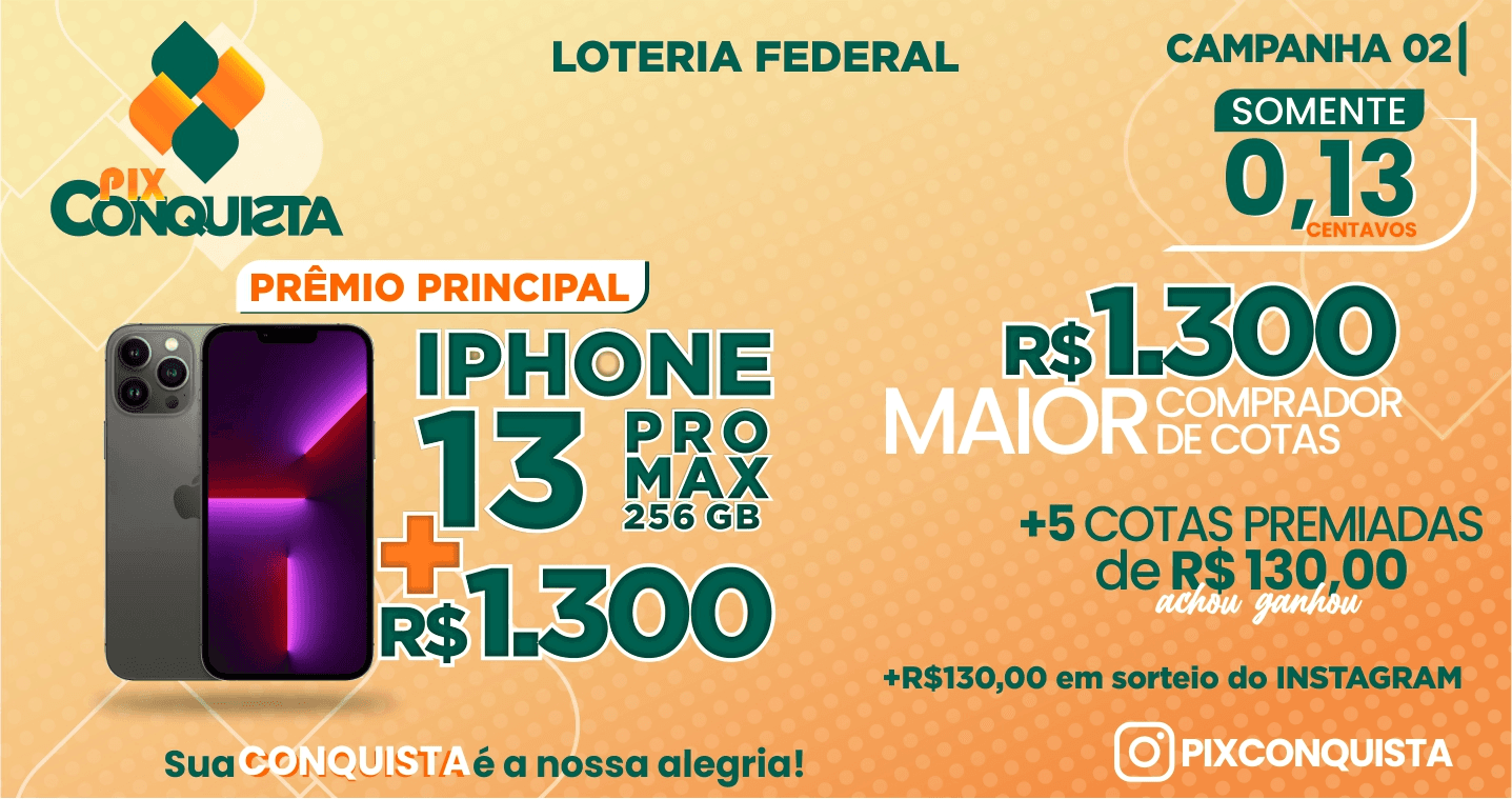 Concorra a IPHONE 13 PRO MAX 256GB + 1.300 reais