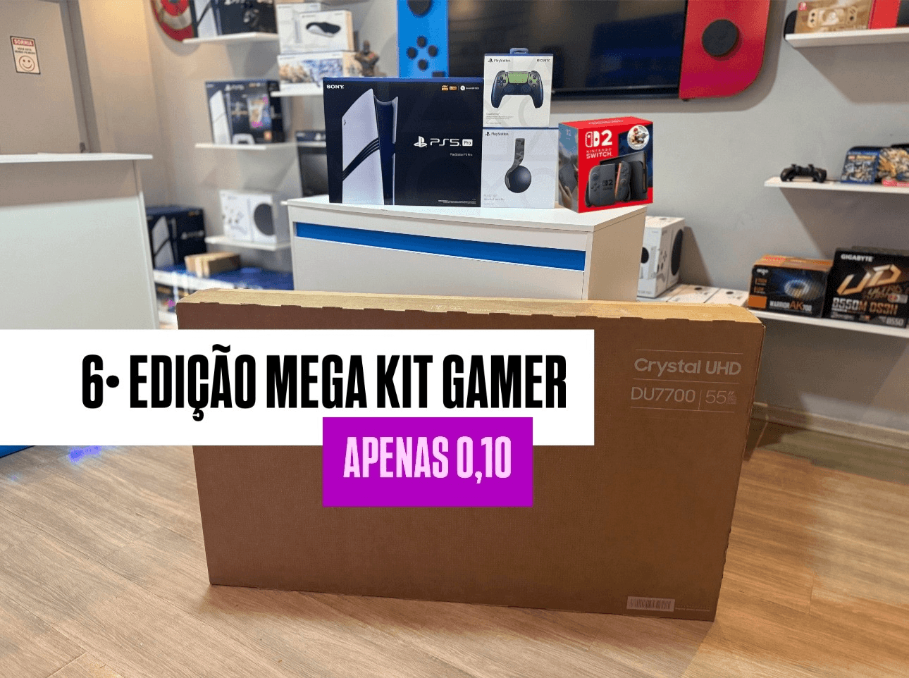 6• Edição Mega Kit PS5 PRO 2TB + Nintendo Switch 2 + TV 4K 55”